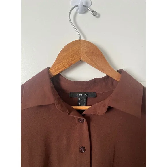 Forever 21 Women Brown Long Sleeve Button Down Belted Shirt Dress Size S Small - Picture 3 of 5